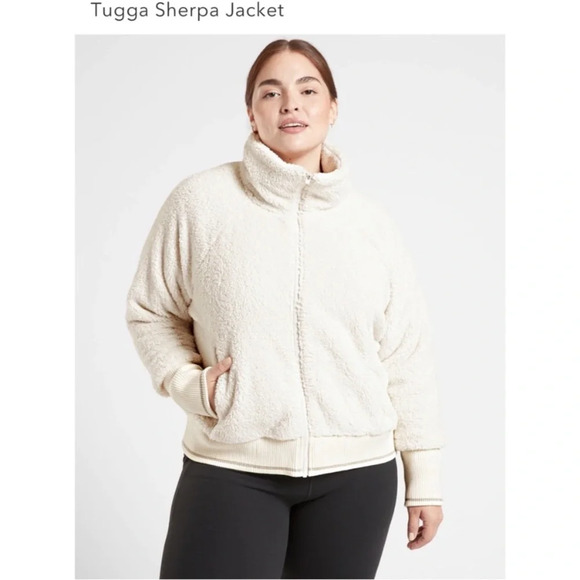 Athleta Tugga Sherpa Jacket Teddy Full Zip Fleece Pockets Athleisure Cozy Boho - Picture 2 of 11